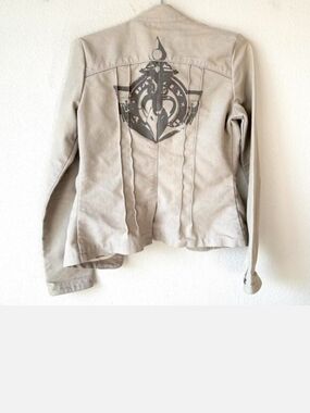 Oakley Y2K Vintage Miltary Style Jacket Size XS Beige Logo Back & Buttons Signed